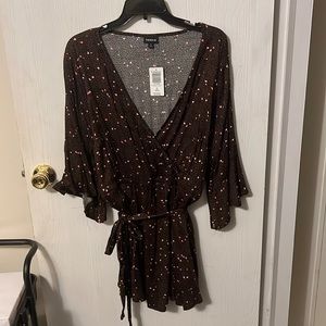 Brand New Torrid Blouse Maroon/Brown with little pink hearts all over it.